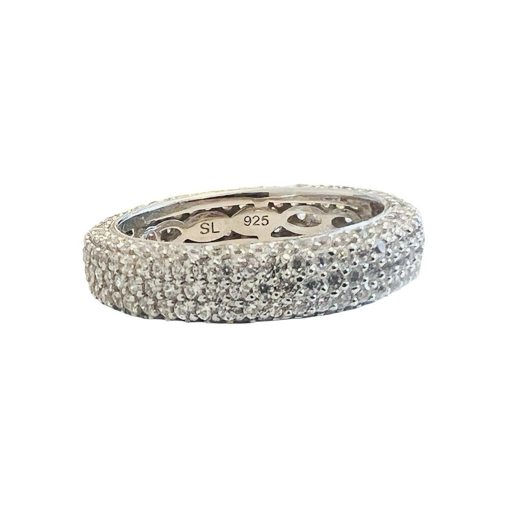 Suzy Levian NY SL 925 Sterling Silver Micro Pave CZ Eternity Ring Size 8
